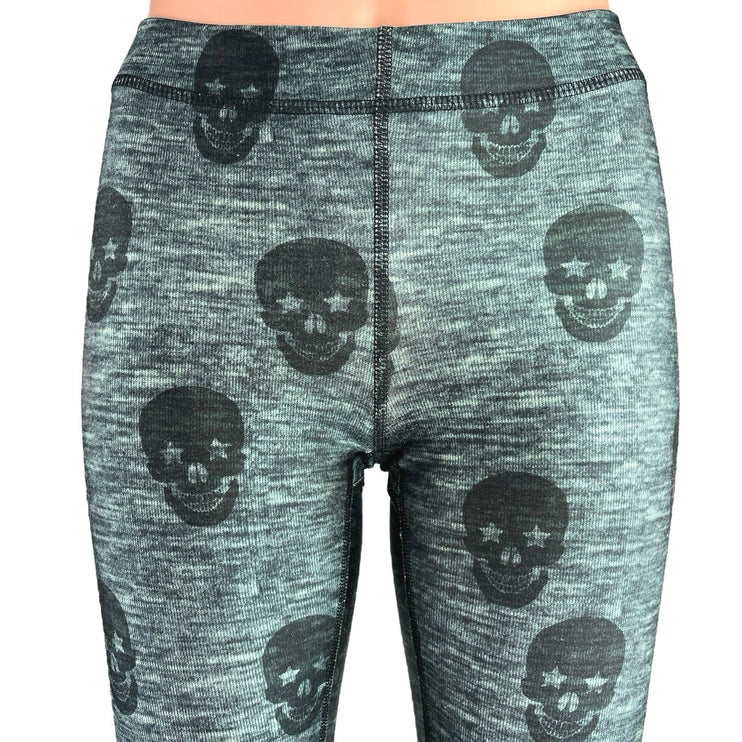 Terez Green Black Skull Pull On Low Rise Yoga Workout Athletic Leggings Size XS