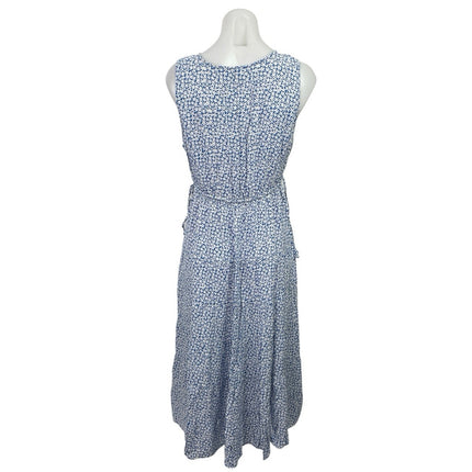 Max Studio Women's Blue Floral V Neck Sleeveless Maxi Tank Flare A-Line Dress L