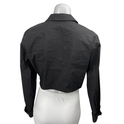 Zara Women's Black Collared Long Sleeve Cutout Open Front Crop Shirt Top Size L