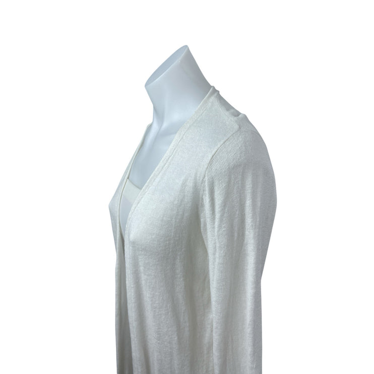 Rachel Zoe Womens White Linen Long Sleeve Longline Duster Cardigan Sweater Top M