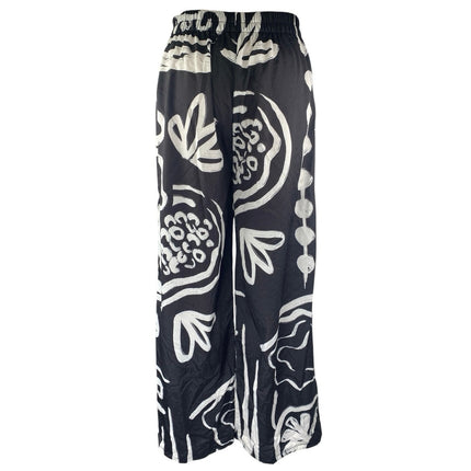 NEW PrettyLittleThing Black White Floral Monochrome Wide Leg Beach Pants Size S