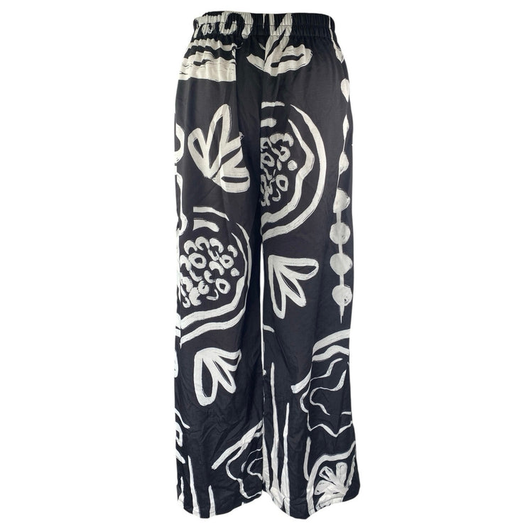 NEW PrettyLittleThing Black White Floral Monochrome Wide Leg Beach Pants Size S