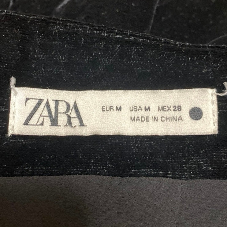 Zara Women's Black Velvet Velour High Waisted Midi A-line Pencil Skort Skirt M