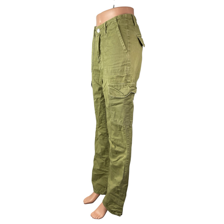 Zara Women's Green High Rise Military Barrel Wide Leg Cargo Denim Jeans Pants 2