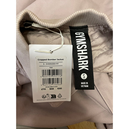 NEW Gymshark Womens Pink Snap Button Long Sleeve Cropped Bomber Coat Jacket Sz S