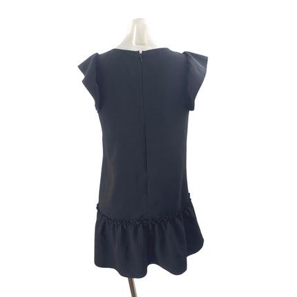 LOFT Women's Black Ruffle Cap Sleeve Mini Peplum Flare Flounce Shift Dress Sz S