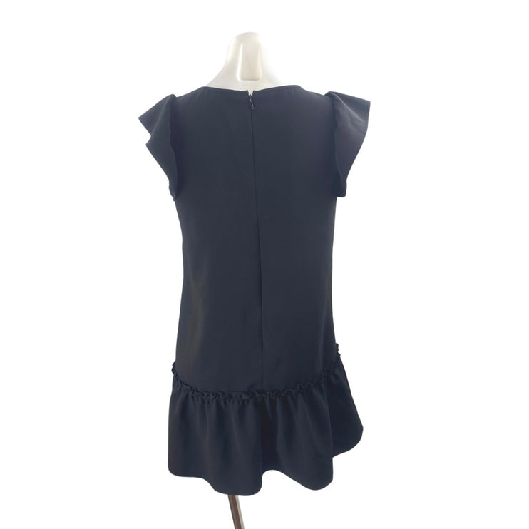 LOFT Women's Black Ruffle Cap Sleeve Mini Peplum Flare Flounce Shift Dress Sz S