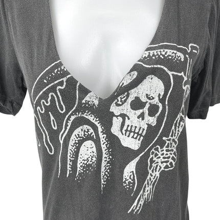 Truly Madly Deeply Fear No Evil Black Skull Print V-Neck Tee T-Shirt Top Size S