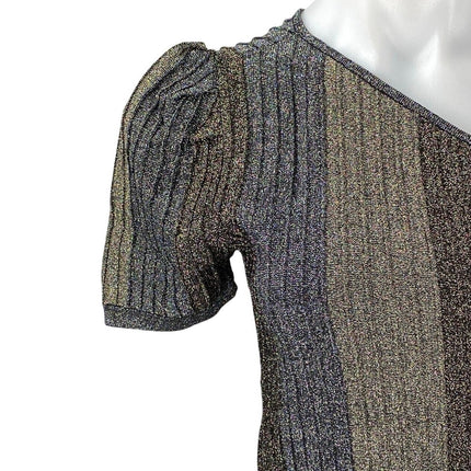 Parker Multicolor Metallic Colorblock Ribbed One Shoulder Mini A-Line Dress Sz M