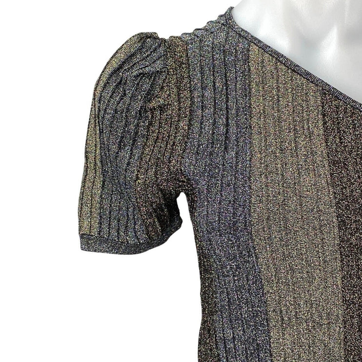 Parker Multicolor Metallic Colorblock Ribbed One Shoulder Mini A-Line Dress Sz M