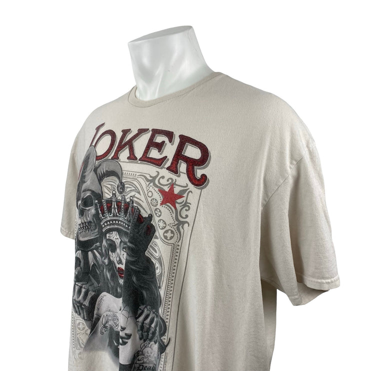 DOM Beige Playing Card Skeleton Joker Queen Pinup Girl T Shirt Tee Top Size 2XL