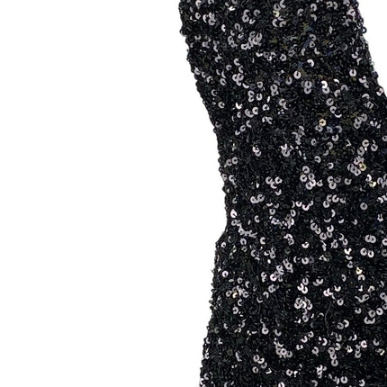 Oh Polly Black Sleeveless Sequin Plunging Halter V-neck Mini Bodycon Dress Sz 6
