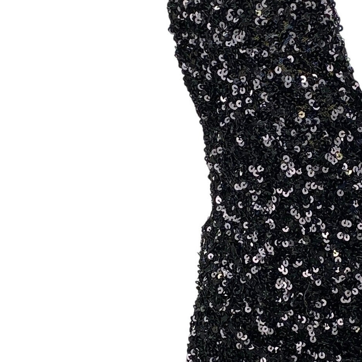 Oh Polly Black Sleeveless Sequin Plunging Halter V-neck Mini Bodycon Dress Sz 6