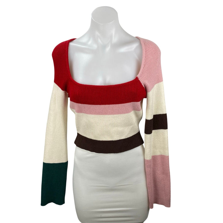 Le Lis Women Multicolor Colorblock Long Sleeve Ribbed Knit Cropped Sweater Top M