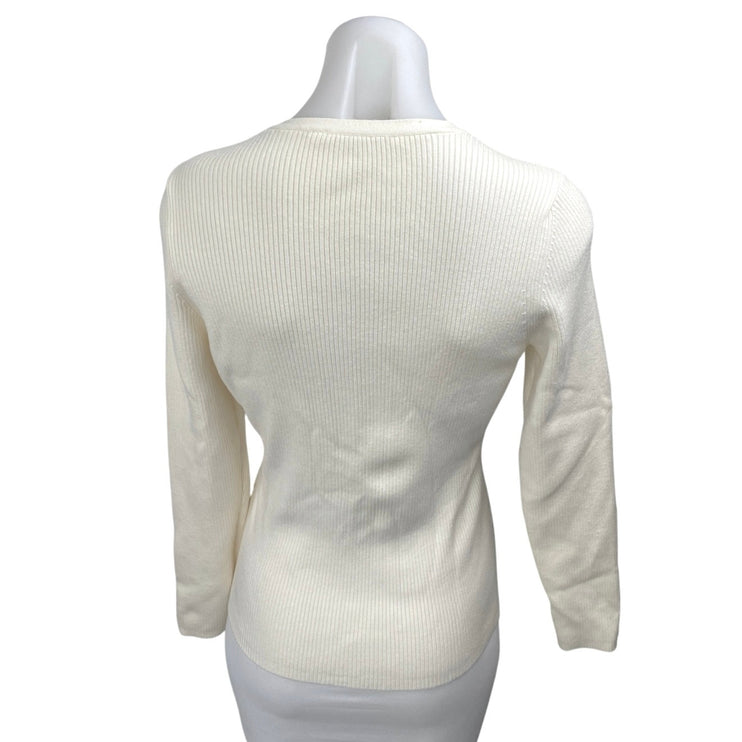 Abercrombie & Fitch Cream Ribbed Knit Long Sleeve Button Up Cardigan Sweater M