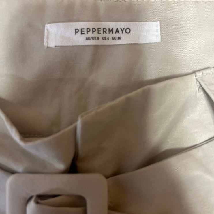 Peppermayo Mooncharged Women's Beige Pleated Belted Casual Mini A-Line Skirt 4