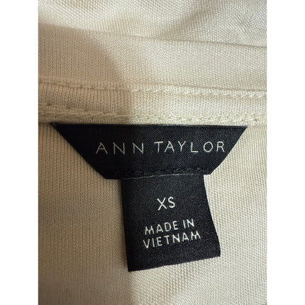 Ann Taylor Women's Cream Silky Satin Crewneck Short Sleeve Shirt Blouse Top XS