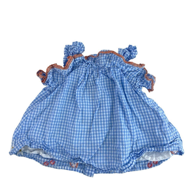 Joie Infant Baby Blue Gingham Checkered Embroidered Matching Dress Set Size 3-6M
