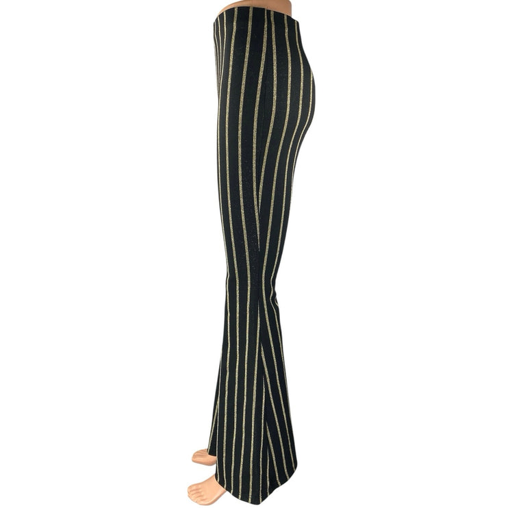 Topshop Black Gold Metallic Striped High Rise Flare Bootcut Bell Bottom Pants 4