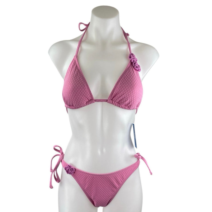 NEW Cupshe Pink Halter Triangle Side Tie Two Piece Bikini Set Swimwear Size M
