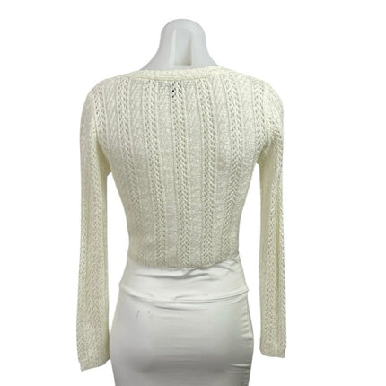 Lulus Women's Cream Pointelle Knit Long Sleeve Crop Cardigan Sweater XS