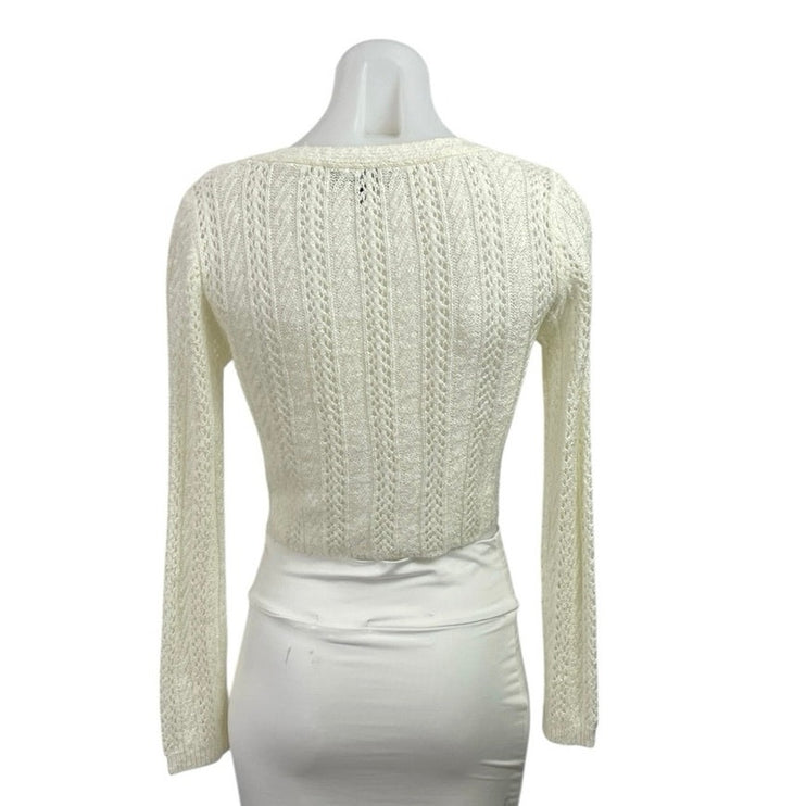 Lulus Women's Cream Pointelle Knit Long Sleeve Crop Cardigan Sweater XS
