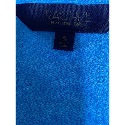 Rachel Roy Women's Blue V Neck Cap Sleeve Asymmetrical Hem Shirt Blouse Top Sz S