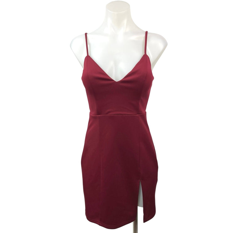 Showpo Red V-neck Spaghetti Strap Slit Cocktail Party Mini Bodycon Dress Size 2