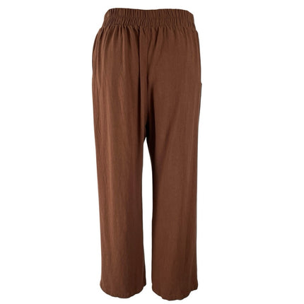 Monteau Women's Brown High Rise Pull On Wide Leg Boho Trousers Pants Size M