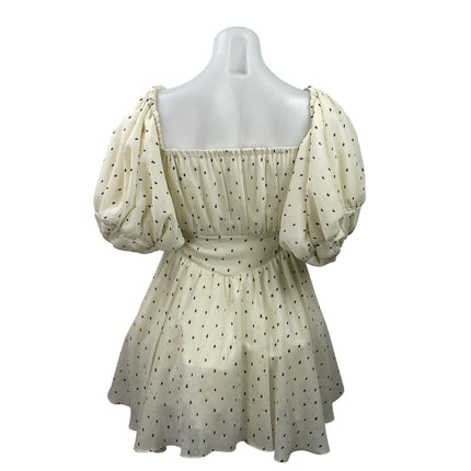 J.Ing Garland Garden White Polka Dot Half Puff Sleeve Flared A-Line Dress Sz XS