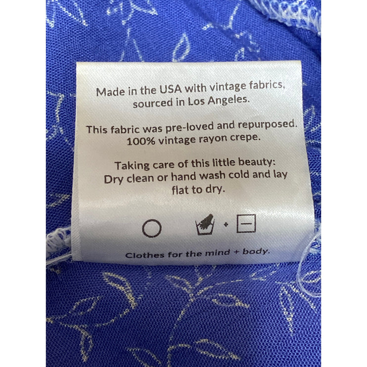 Fauxgerty Blue Floral Leaf Print High Waisted Swing Flowy Midi Slip Skirt Sz XS