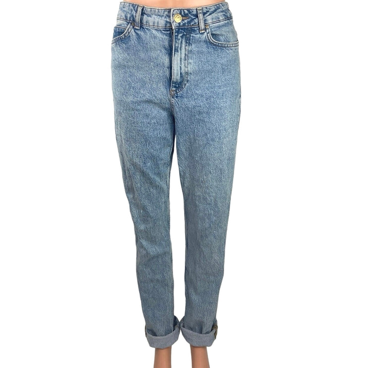 Zara Blue High Waisted Medium Wash Straight Leg Ankle Stretch Denim Jeans Size 8