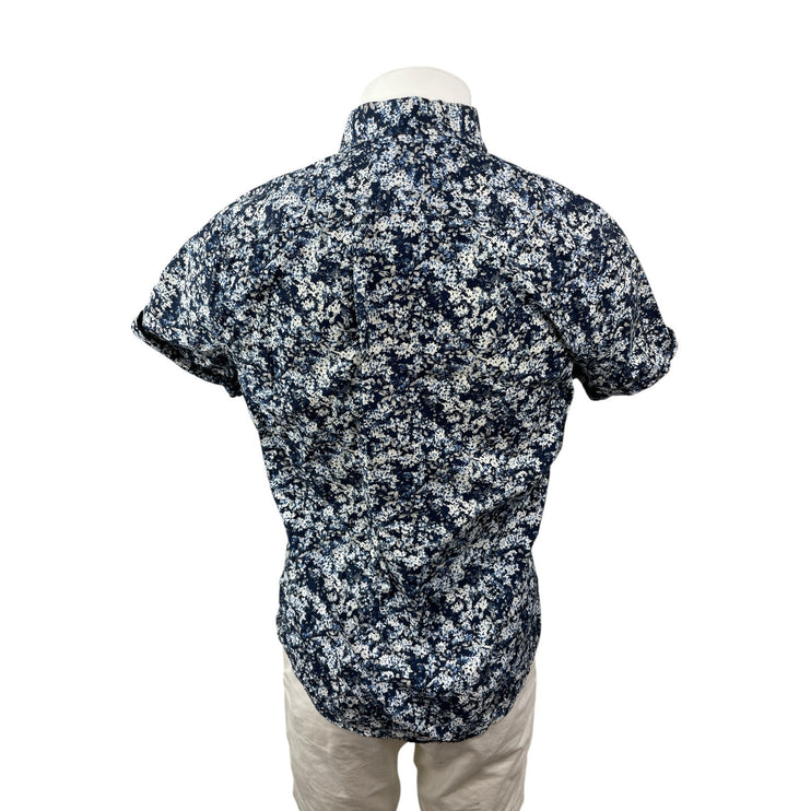 Abercrombie & Fitch Muscle Mens Blue Floral Short Sleeve Button Down Shirt Top S