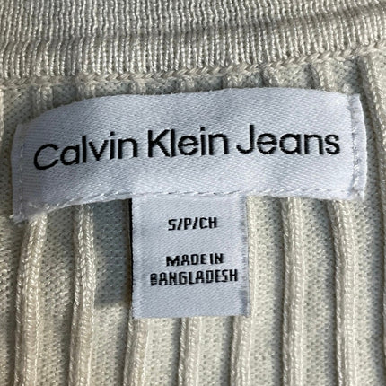 Calvin Klein Jeans White Rib Knit Long Sleeve Collared Sweatshirt Sweater top S