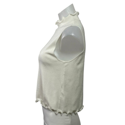 Zara Women's Ivory White Lettuce Sleeveless Mock Neck Knit Tank Crop Top Size S