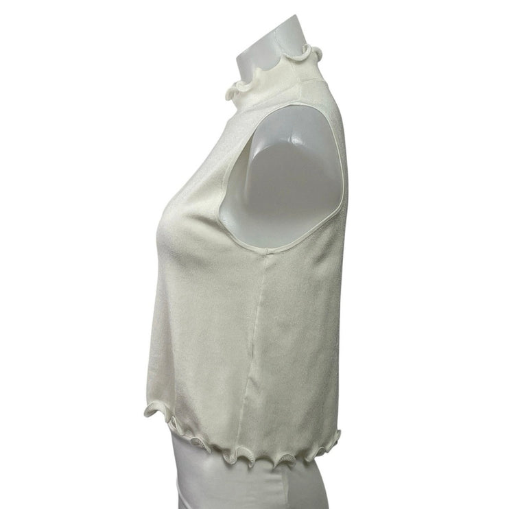 Zara Women's Ivory White Lettuce Sleeveless Mock Neck Knit Tank Crop Top Size S
