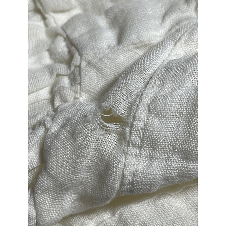 120% Lino Women's White Linen Crinkled V Neck Long Sleeve Tunic Blouse Top S/M