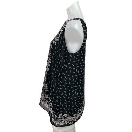 Max Studio Women's Black Floral Sleeveless Round Neck Tank Blouse Top Size S
