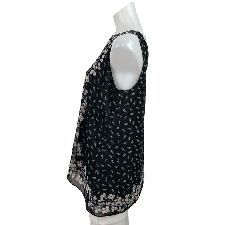 Max Studio Women's Black Floral Sleeveless Round Neck Tank Blouse Top Size S