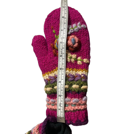 Trimdin Women's Pink Floral Wool Finger Warmer Knitted Winter Gloves One Size
