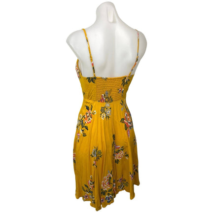 Old Navy Yellow Floral Spaghetti Strap Mini Cami Camisole Fit & Flare Dress Sz S