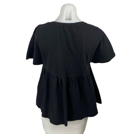 Zara Women's Black Short Sleeve Loose Oversized Boxy Peplum Blouse Top Size S