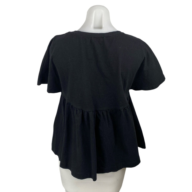 Zara Women's Black Short Sleeve Loose Oversized Boxy Peplum Blouse Top Size S