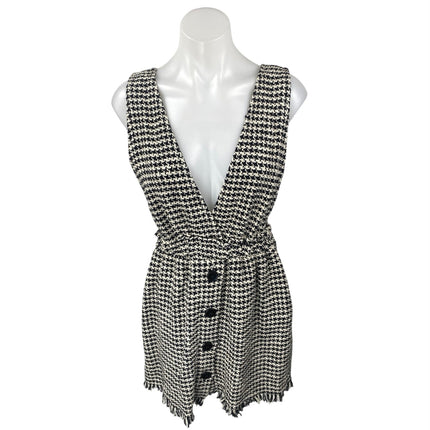 Zara Black White Tweed Button Front Sleeveless Pinafore Vest Mini Dress Size S
