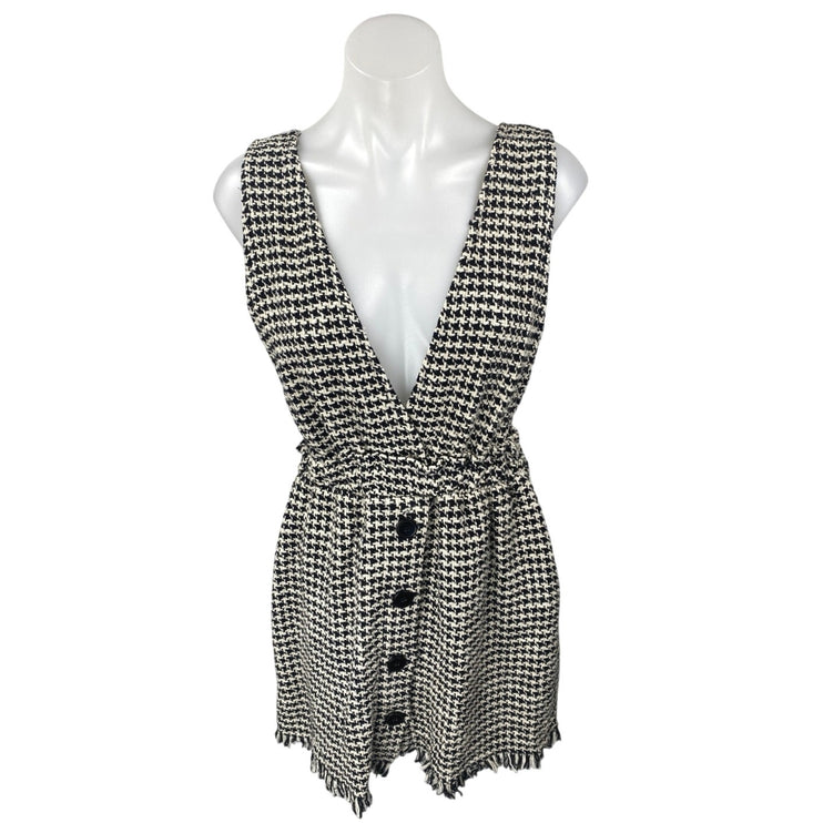 Zara Black White Tweed Button Front Sleeveless Pinafore Vest Mini Dress Size S