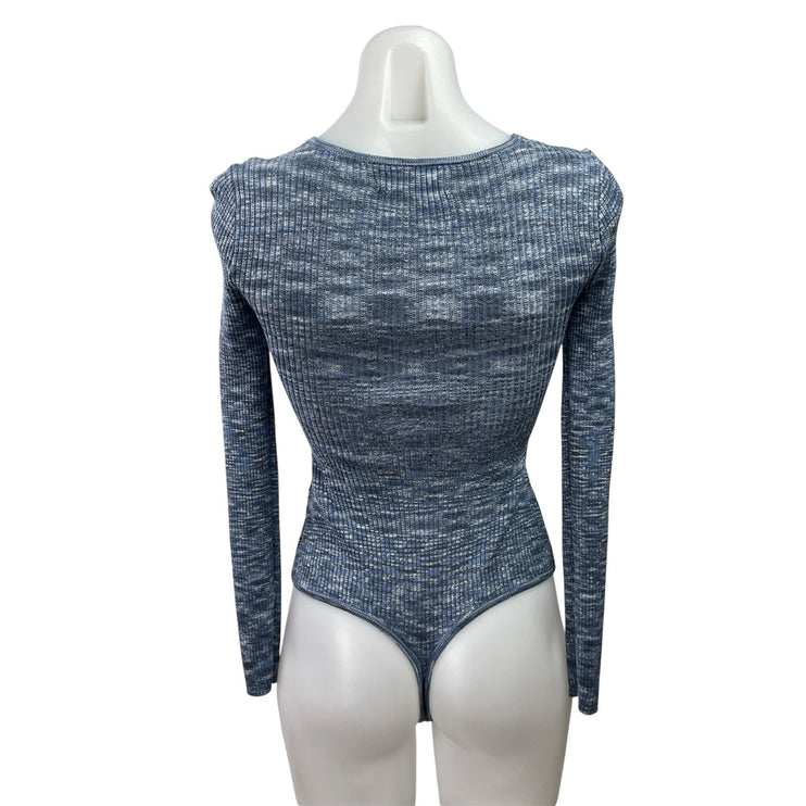 Abercrombie & Fitch O-Ring Blue Space Dye Long Sleeve Cutout Sweater Bodysuit XS