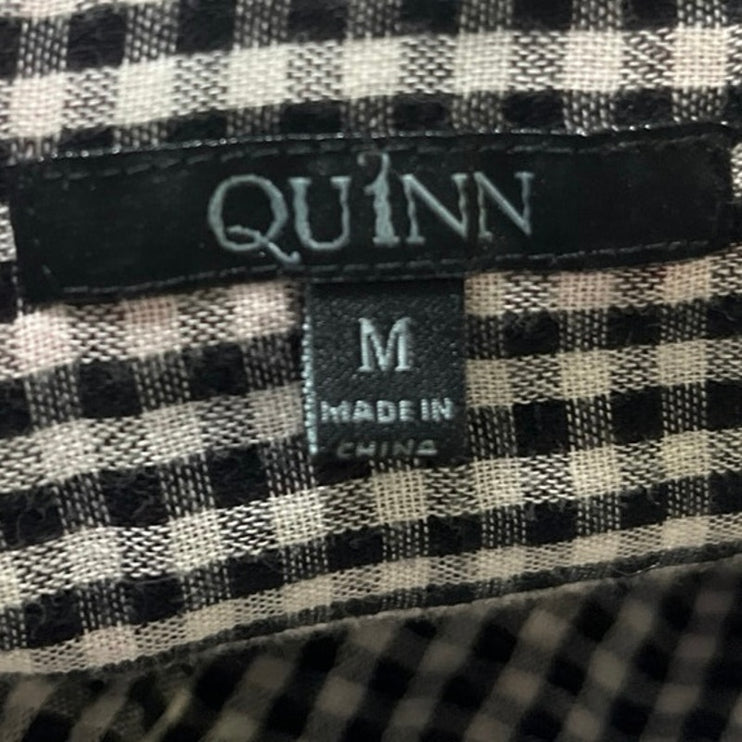 Quinn Men's Black White Gingham Checkered Long Sleeve Button Down Shirt Top Sz M