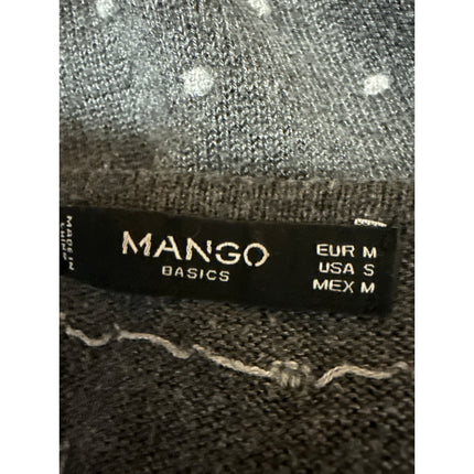 MNG Mango Women's Gray White Long Sleeve Polka Dots Knit T Shirt Tee Top Size S