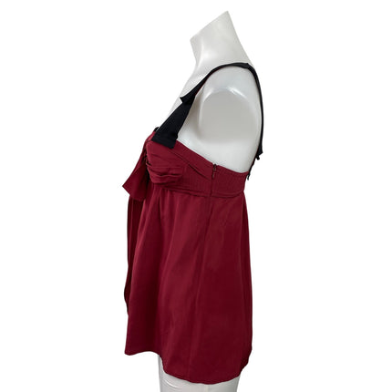 NEW Hanii Y Red 100% Silk Sleeveless Cami Bow Tie Tank Babydoll Blouse Top Sz 2