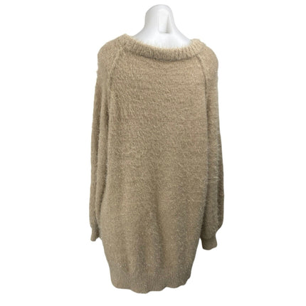 Easel Women's Brown Tan Fuzzy Faux Fur Long Sleeve Knit Mini Sweater Dress Size S
